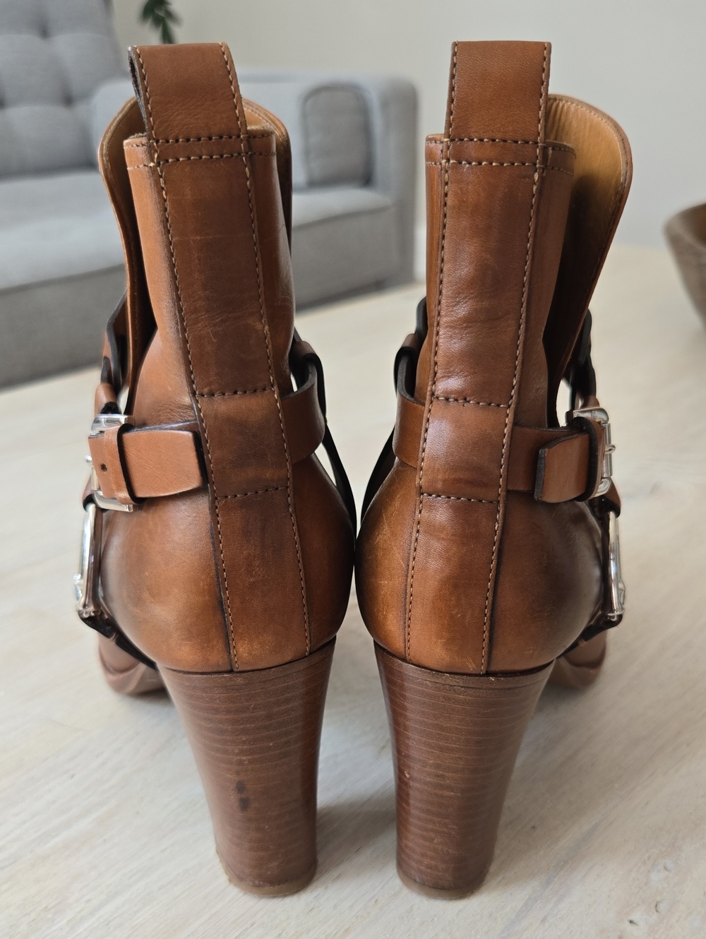 Ralph Lauren Purple Label Equestrian Harness Leather Ankle Booties-Cognac - Picture 8 of 13